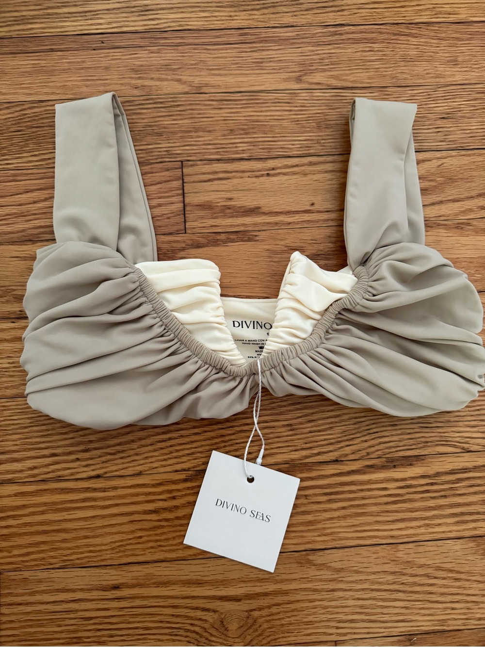 Divino Seas Ruched Bikini Top in Light Taupe